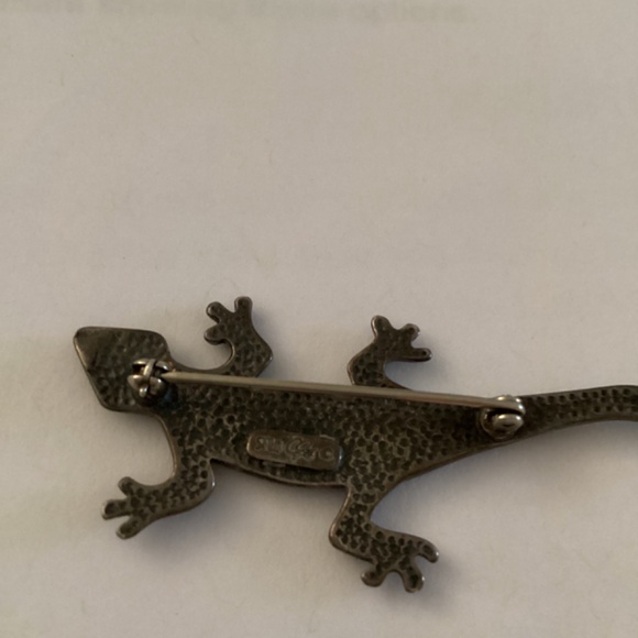 Signed Carolyn Pollack Sterling Silver Lizard Brooch Stone Inlay - Picture 3 of 5